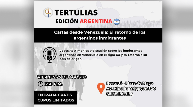 Flyer de tertulias de la Venezuela Inmortal el 25 de agosto de 2023